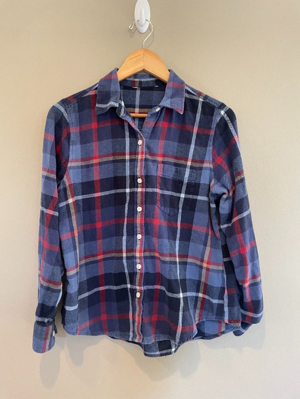 Old Navy Blue Red Plaid Flannel Button Up Shirt Cotton M
